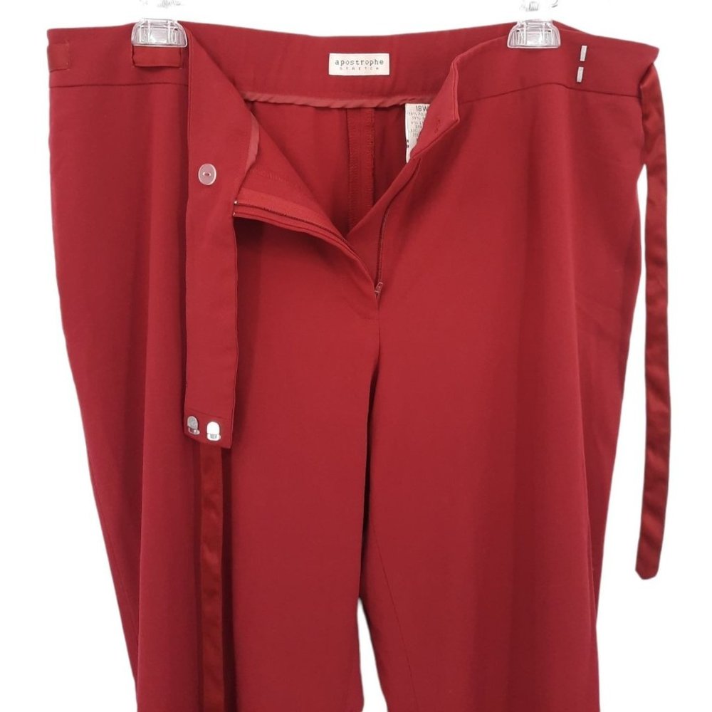 VTG 90s Apostrophe Burgundy High Rise Satin Ribbon Belt Bow Tie Dress Pants 18 - Picture 7 of 12
